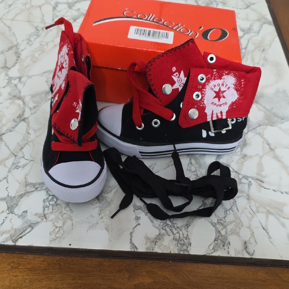 Red and Black High-Top Sneakers